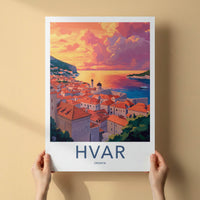 Hvar Poster - Croatia Travel Art - Vibrant Sunset Coastal Home Decor