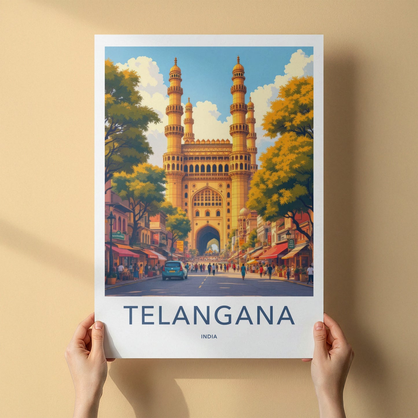 Hyderabad Charminar Poster - India Travel Print - Telangana Grand Archway Street Wall Decor