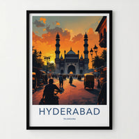 Hyderabad Poster - India Travel Art - Charminar Monument Sunset Telangana Home Decor