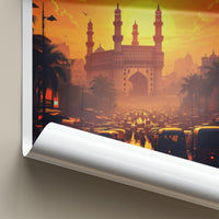 Hyderabad Poster - India Travel Art - Charminar Telangana Sunset Wall Decor