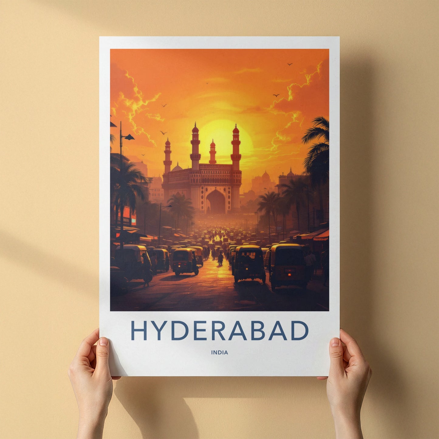 Hyderabad Poster - India Travel Art - Charminar Telangana Sunset Wall Decor
