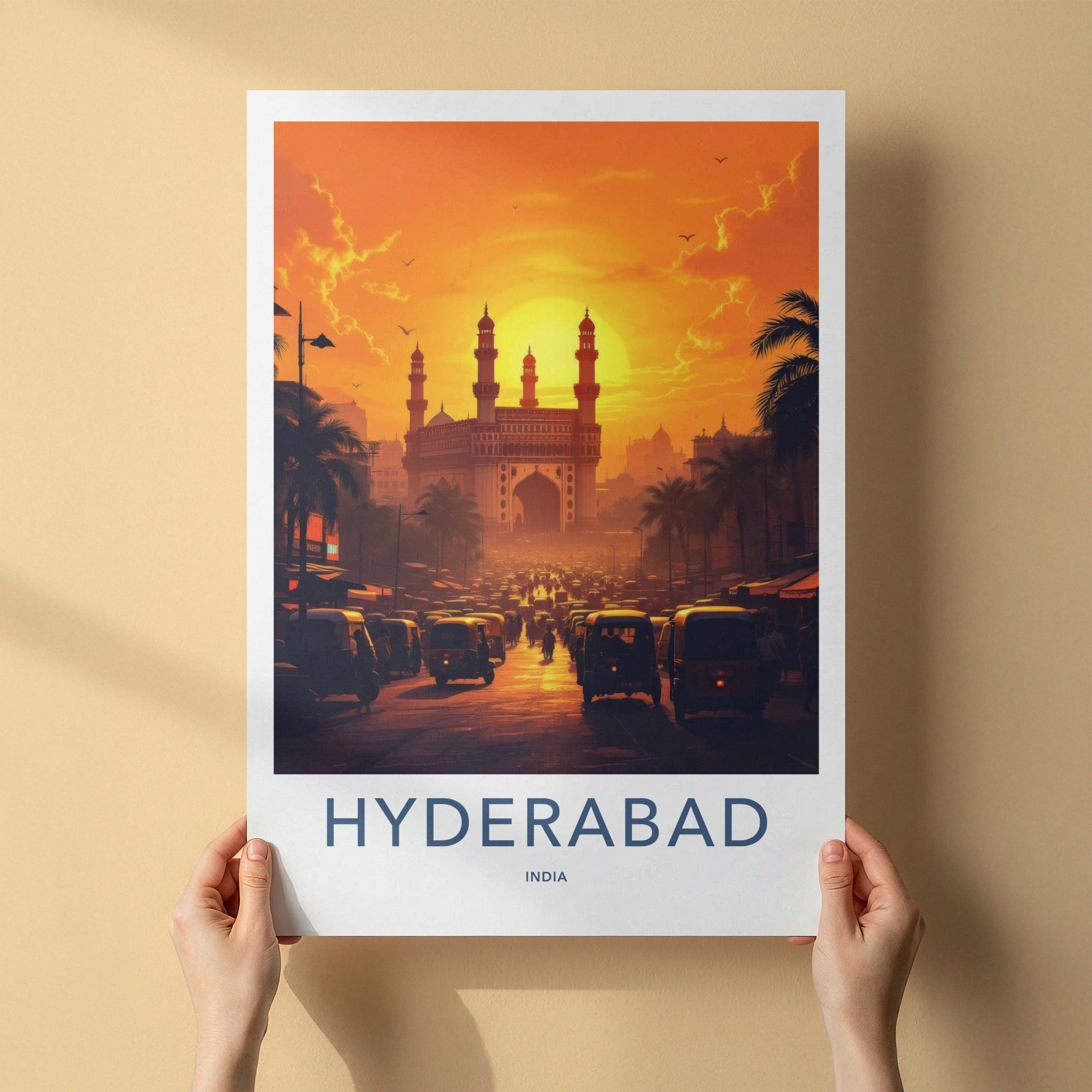 Hyderabad Poster - India Travel Art - Charminar Telangana Sunset Wall Decor