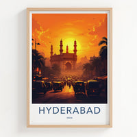 Hyderabad Poster - India Travel Art - Charminar Telangana Sunset Wall Decor