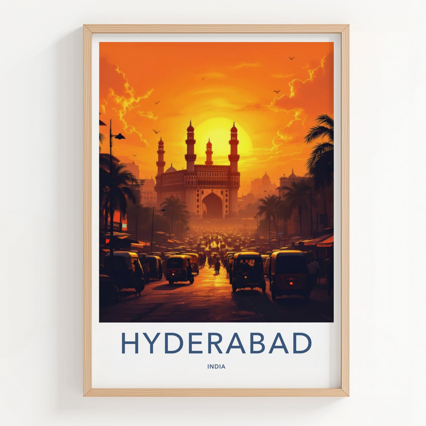 Hyderabad Poster - India Travel Art - Charminar Telangana Sunset Wall Decor