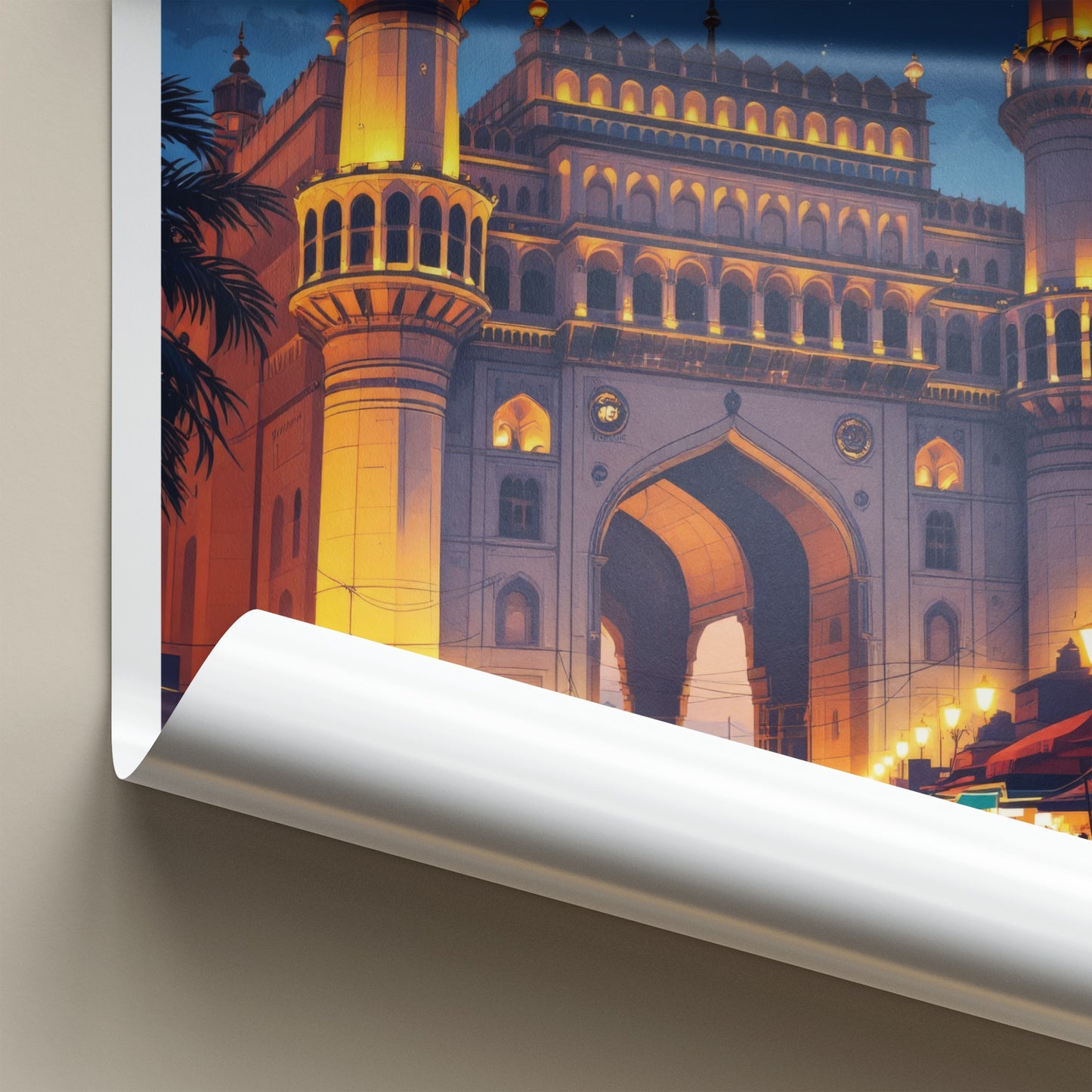 Hyderabad Poster - India Travel Art - Telangana Charminar Night Home Decor