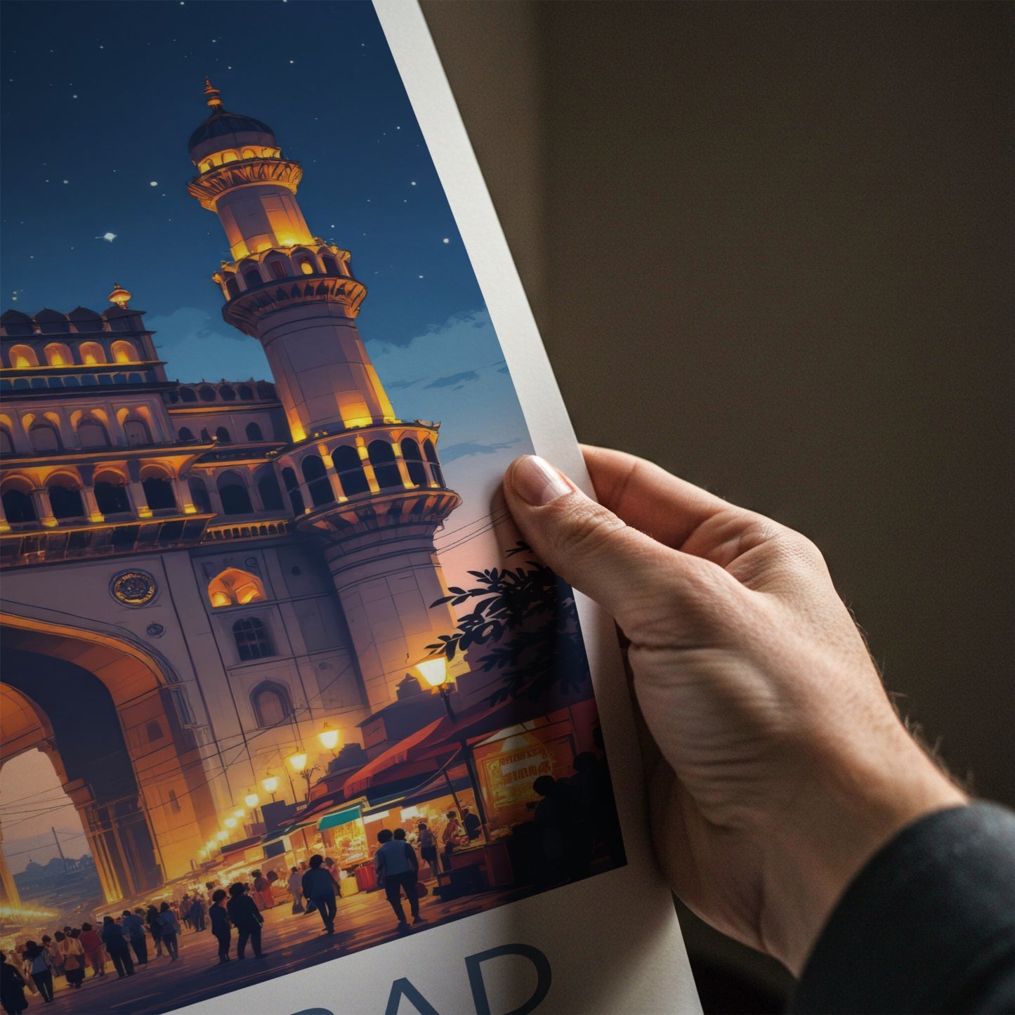 Hyderabad Poster - India Travel Art - Telangana Charminar Night Home Decor