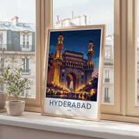 Hyderabad Poster - India Travel Art - Telangana Charminar Night Home Decor