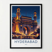Hyderabad Poster - India Travel Art - Telangana Charminar Night Home Decor