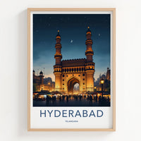 Hyderabad Poster - India Travel Art - Telangana Charminar Night Home Decor 2