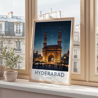 Hyderabad Poster - India Travel Art - Telangana Charminar Night Home Decor 2
