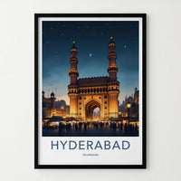 Hyderabad Poster - India Travel Art - Telangana Charminar Night Home Decor 2