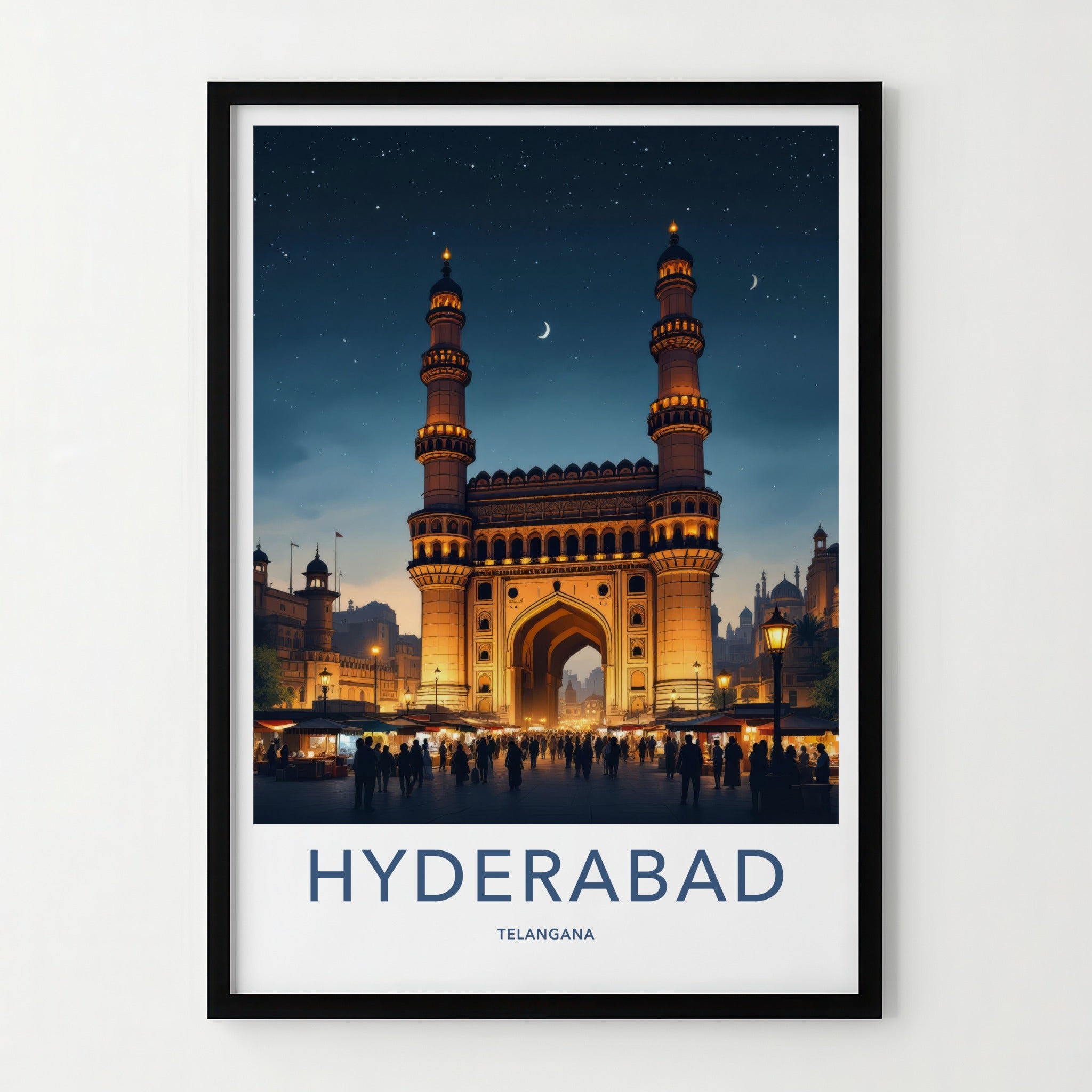 Hyderabad Poster - India Travel Art - Telangana Charminar Night Home Decor 2
