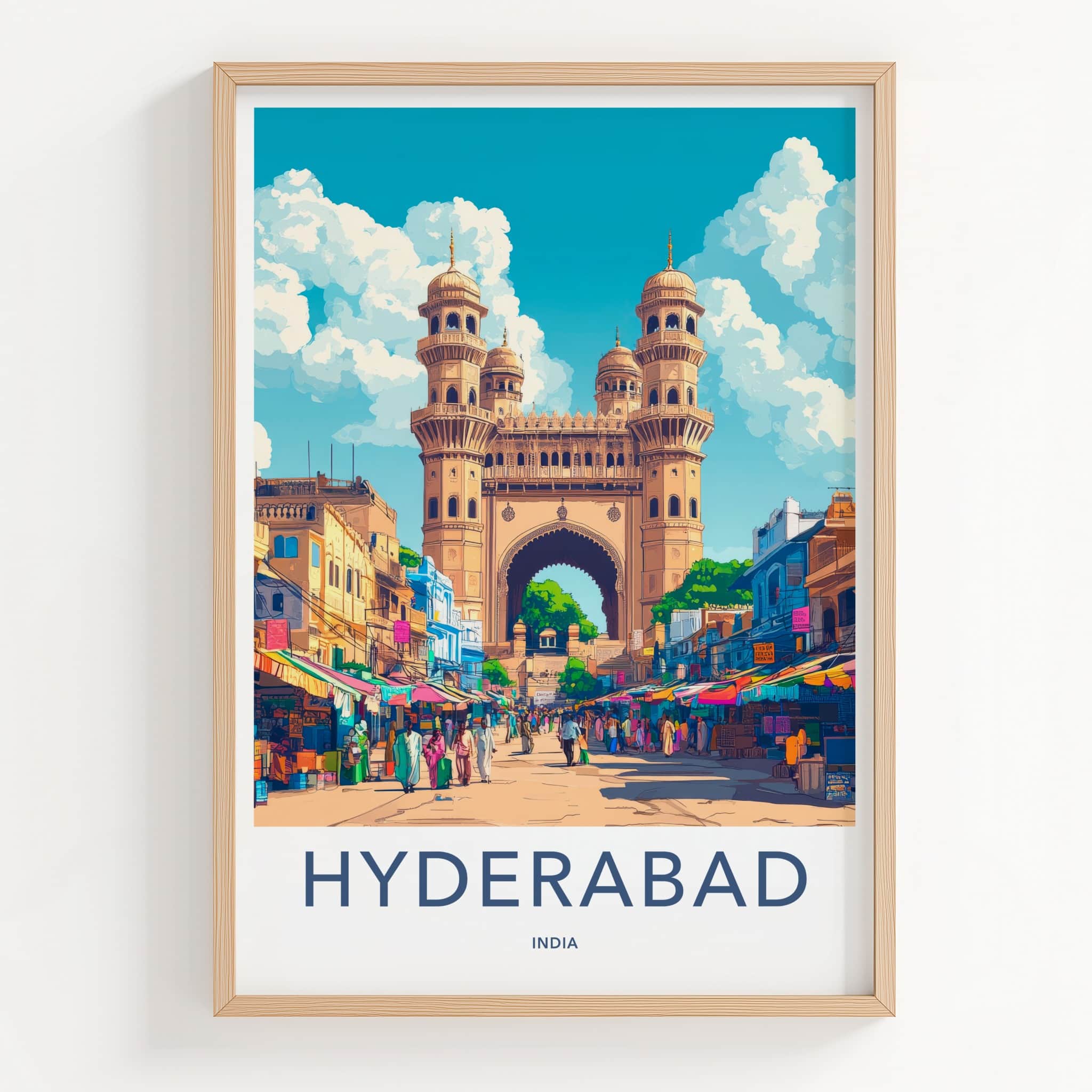 Hyderabad Poster - India Travel Art - Telangana Charminar Street Market Home Decor