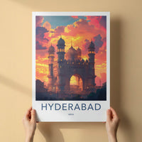 Hyderabad Poster - India Travel Art - Telangana Dramatic Sky Mosque Home Decor