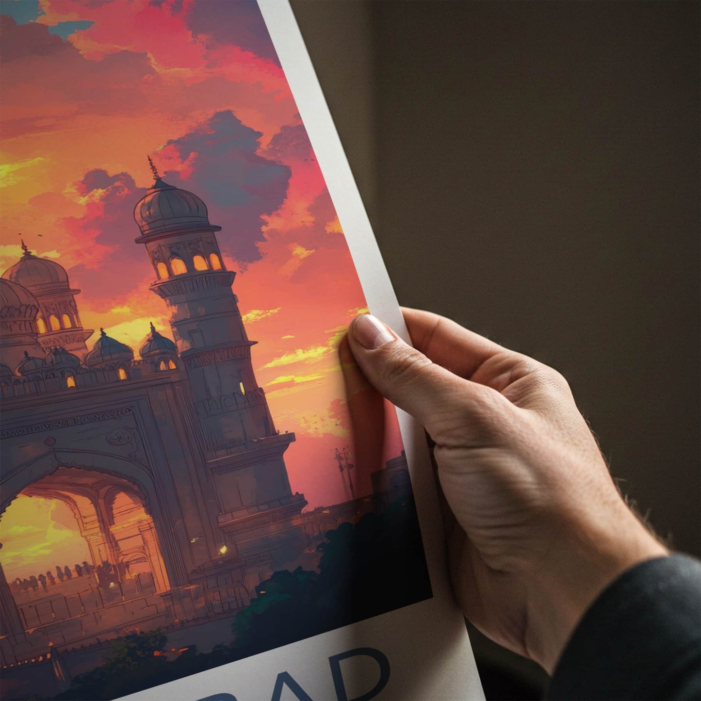 Hyderabad Poster - India Travel Art - Telangana Dramatic Sky Mosque Home Decor