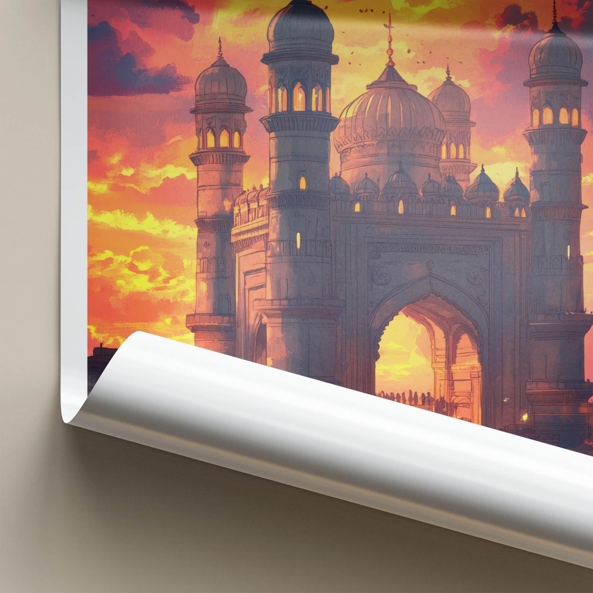 Hyderabad Poster - India Travel Art - Telangana Dramatic Sky Mosque Home Decor