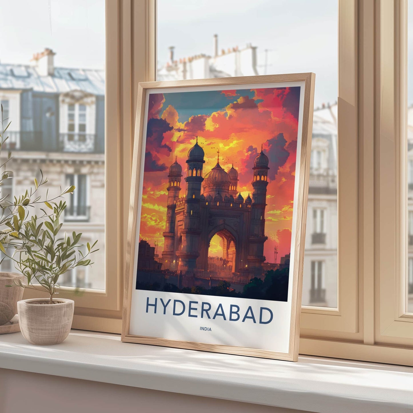 Hyderabad Poster - India Travel Art - Telangana Dramatic Sky Mosque Home Decor