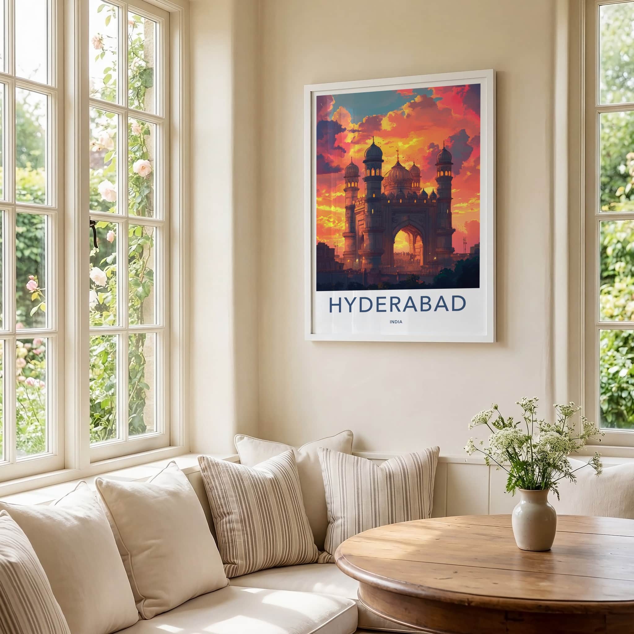 Hyderabad Poster - India Travel Art - Telangana Dramatic Sky Mosque Home Decor