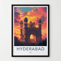 Hyderabad Poster - India Travel Art - Telangana Dramatic Sky Mosque Home Decor
