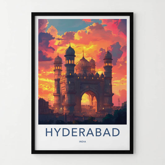 Hyderabad Poster - India Travel Art - Telangana Dramatic Sky Mosque Home Decor