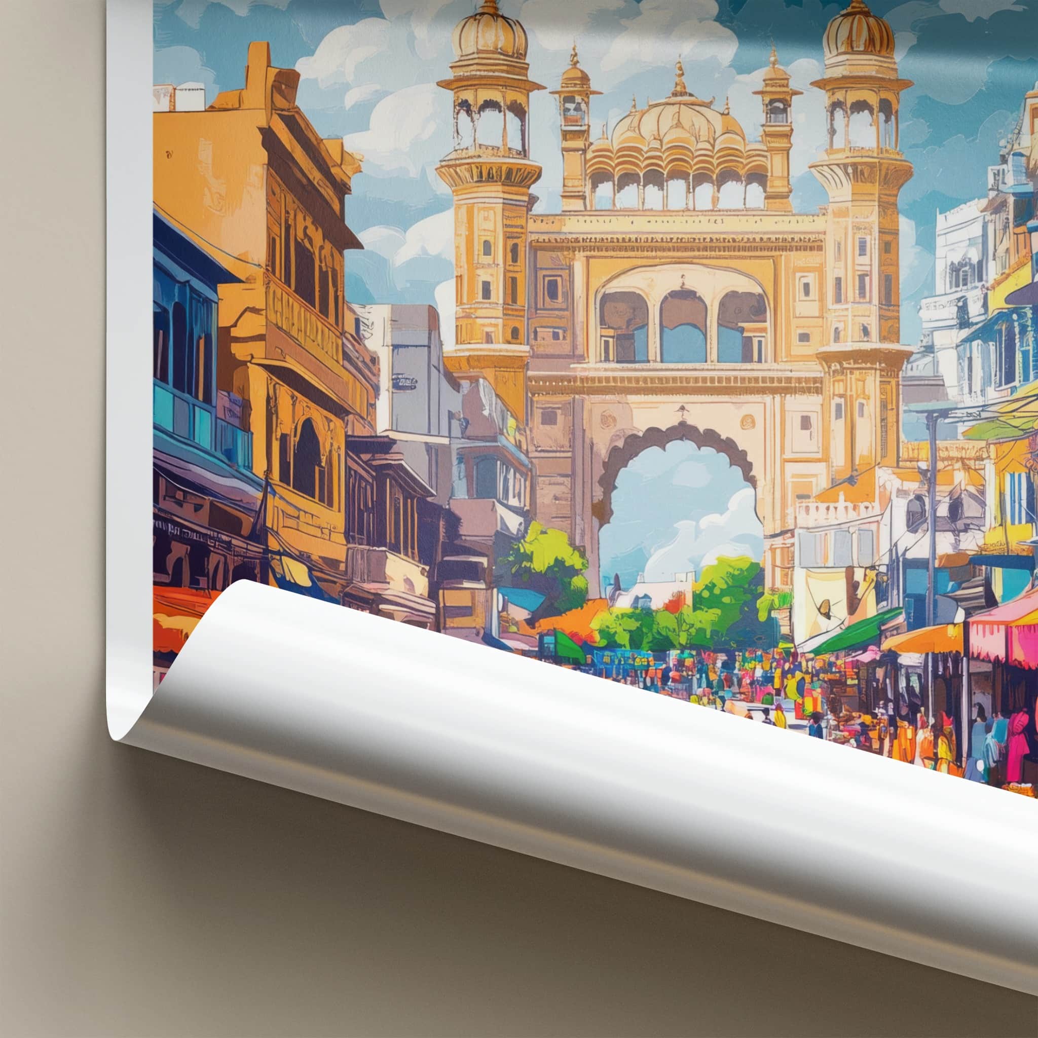 Hyderabad Poster - India Travel Art - Telangana Golden Archway Market Wall Decor