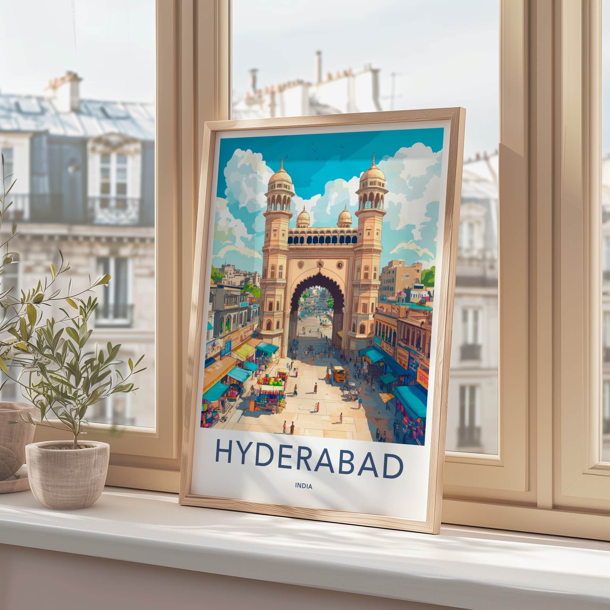 Hyderabad Poster - India Travel Art - Telangana Grand Archway View Home Decor