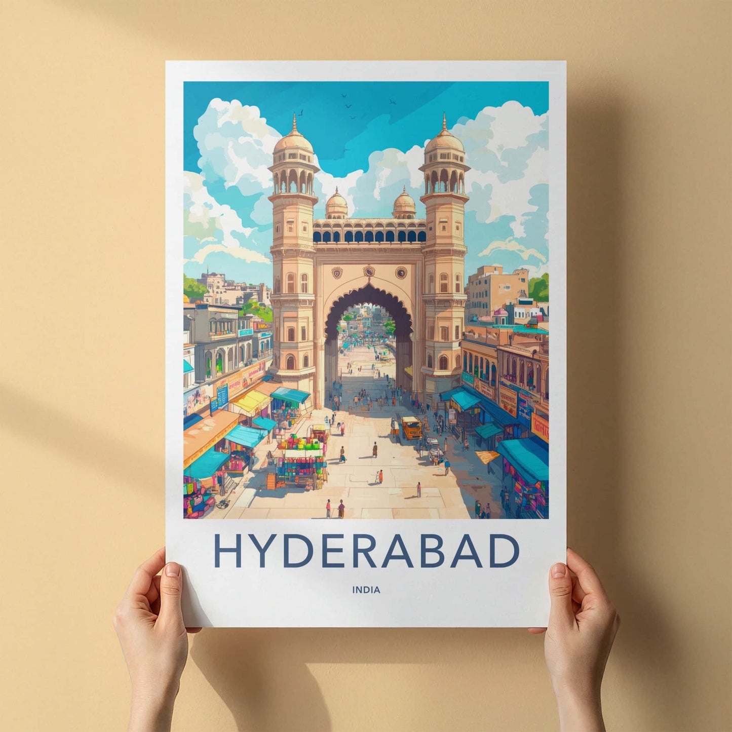 Hyderabad Poster - India Travel Art - Telangana Grand Archway View Home Decor