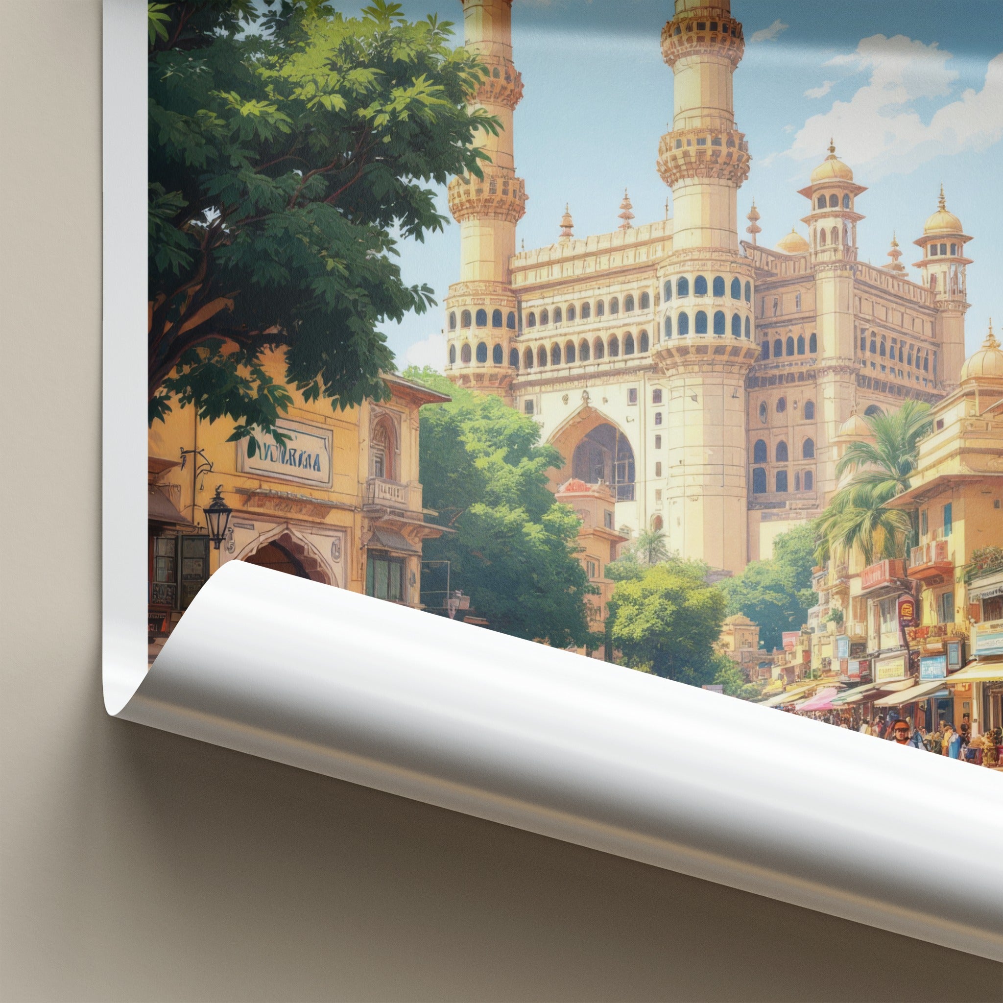Hyderabad Poster - India Travel Art - Telangana Minaret Market Home Decor