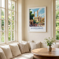 Hyderabad Poster - India Travel Art - Telangana Minaret Market Home Decor