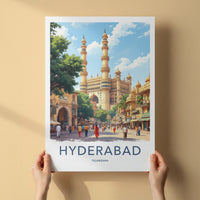 Hyderabad Poster - India Travel Art - Telangana Minaret Market Home Decor