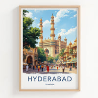Hyderabad Poster - India Travel Art - Telangana Minaret Market Home Decor