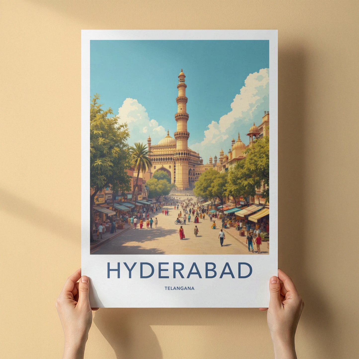 Hyderabad Poster - India Travel Print - Telangana Charminar Street Home Decor