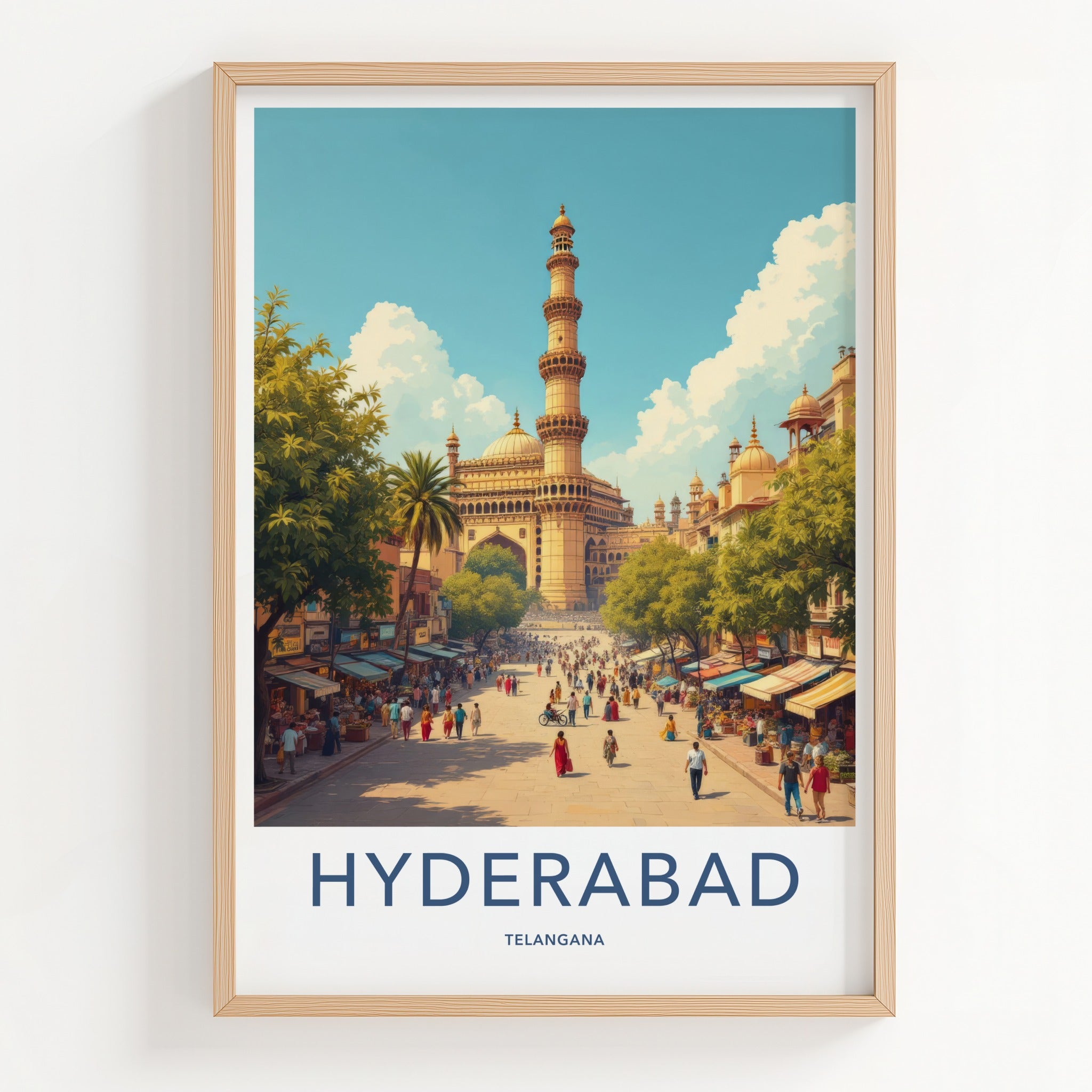 Hyderabad Poster - India Travel Print - Telangana Charminar Street Home Decor