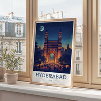 Hyderabad Poster - India Wall Art - Telangana Charminar Full Moon Home Decor