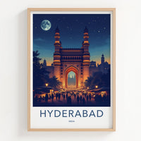 Hyderabad Poster - India Wall Art - Telangana Charminar Full Moon Home Decor