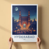 Hyderabad Poster - India Wall Art - Telangana Charminar Full Moon Home Decor