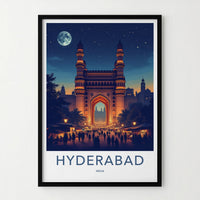 Hyderabad Poster - India Wall Art - Telangana Charminar Full Moon Home Decor