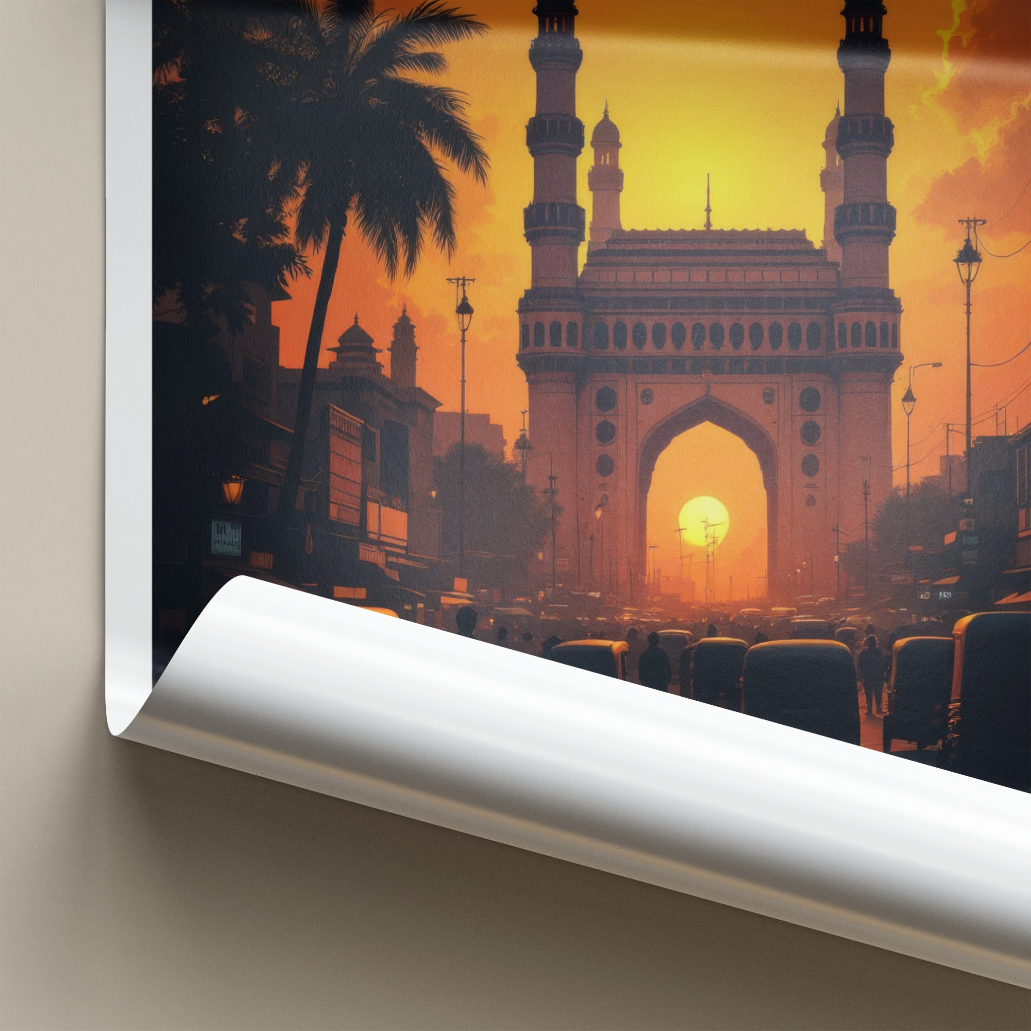 Hyderabad Poster - India Wall Art - Telangana Charminar Sunset Home Decor