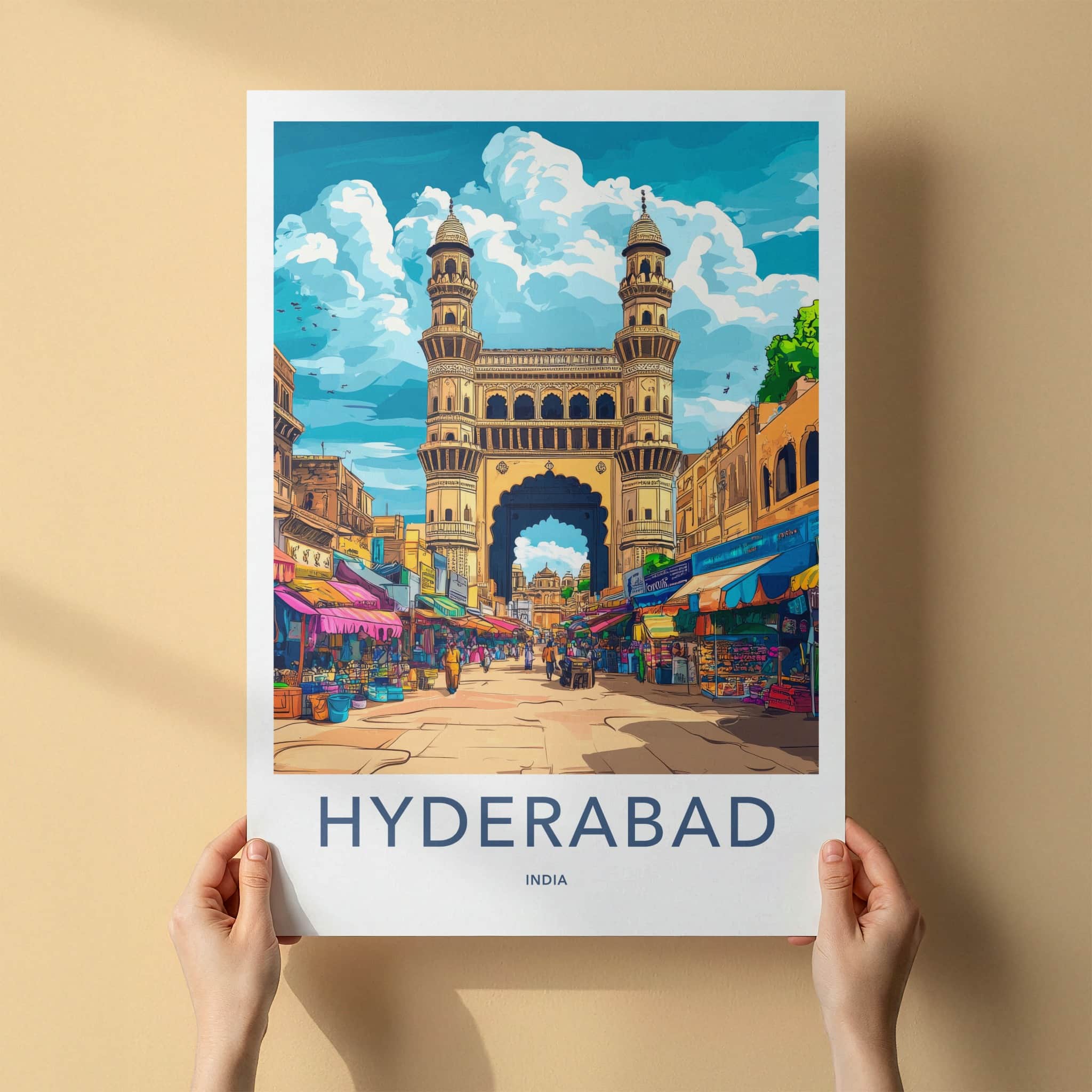 Hyderabad Poster - India Wall Art - Telangana Historic Market Archway Gift