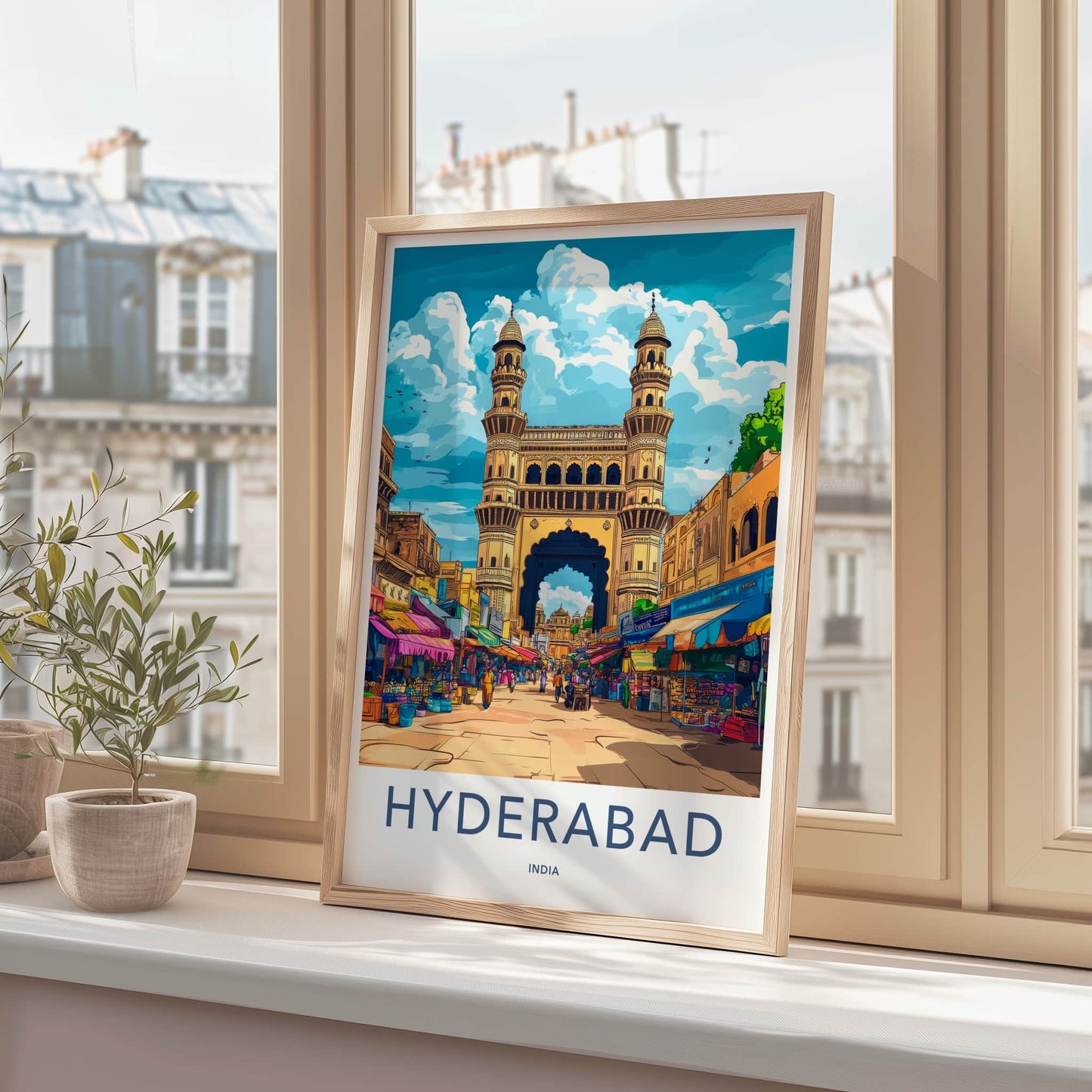 Hyderabad Poster - India Wall Art - Telangana Historic Market Archway Gift