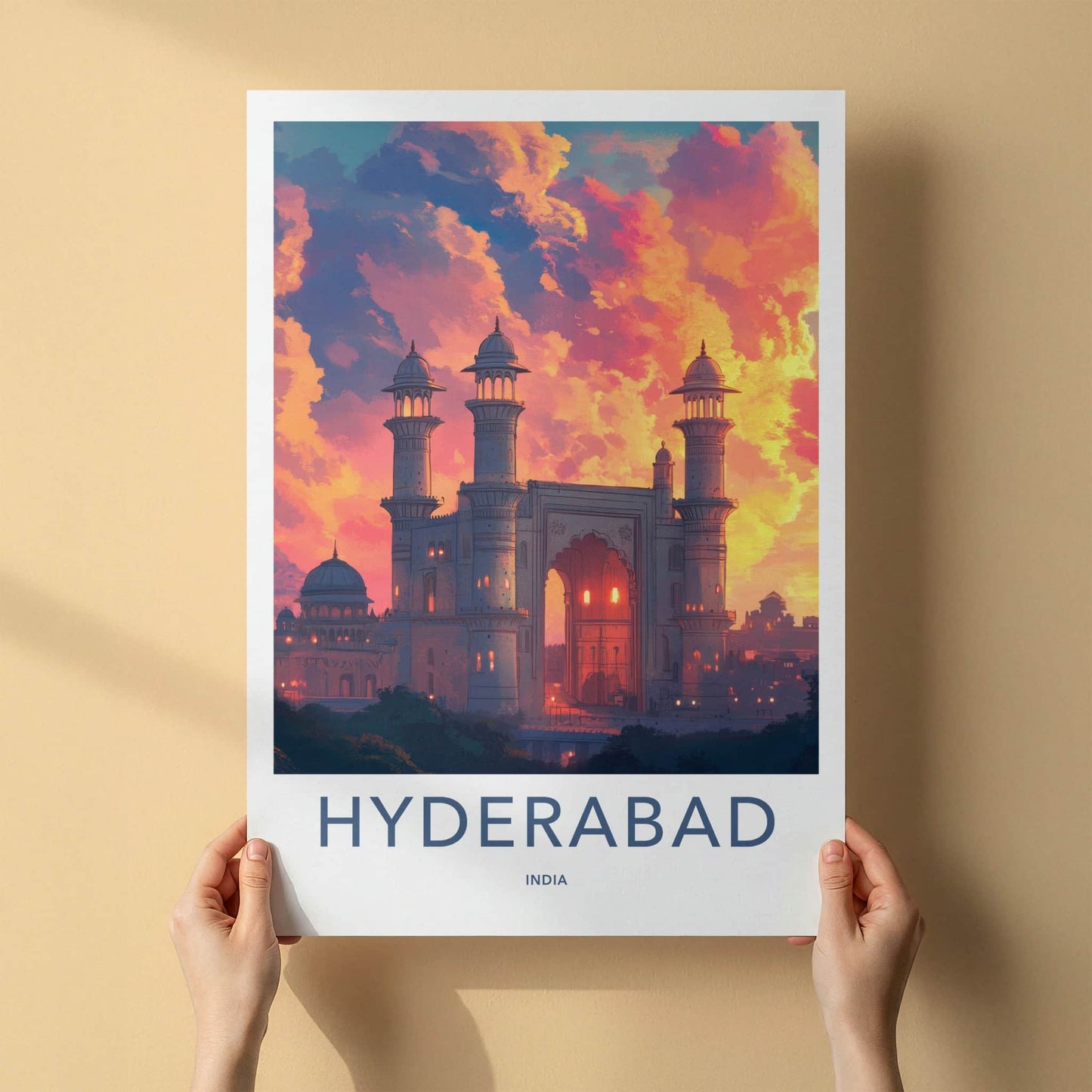Hyderabad Poster - India Wall Art - Telangana Palace Gate Sunset Gift