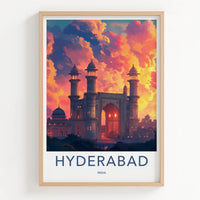 Hyderabad Poster - India Wall Art - Telangana Palace Gate Sunset Gift