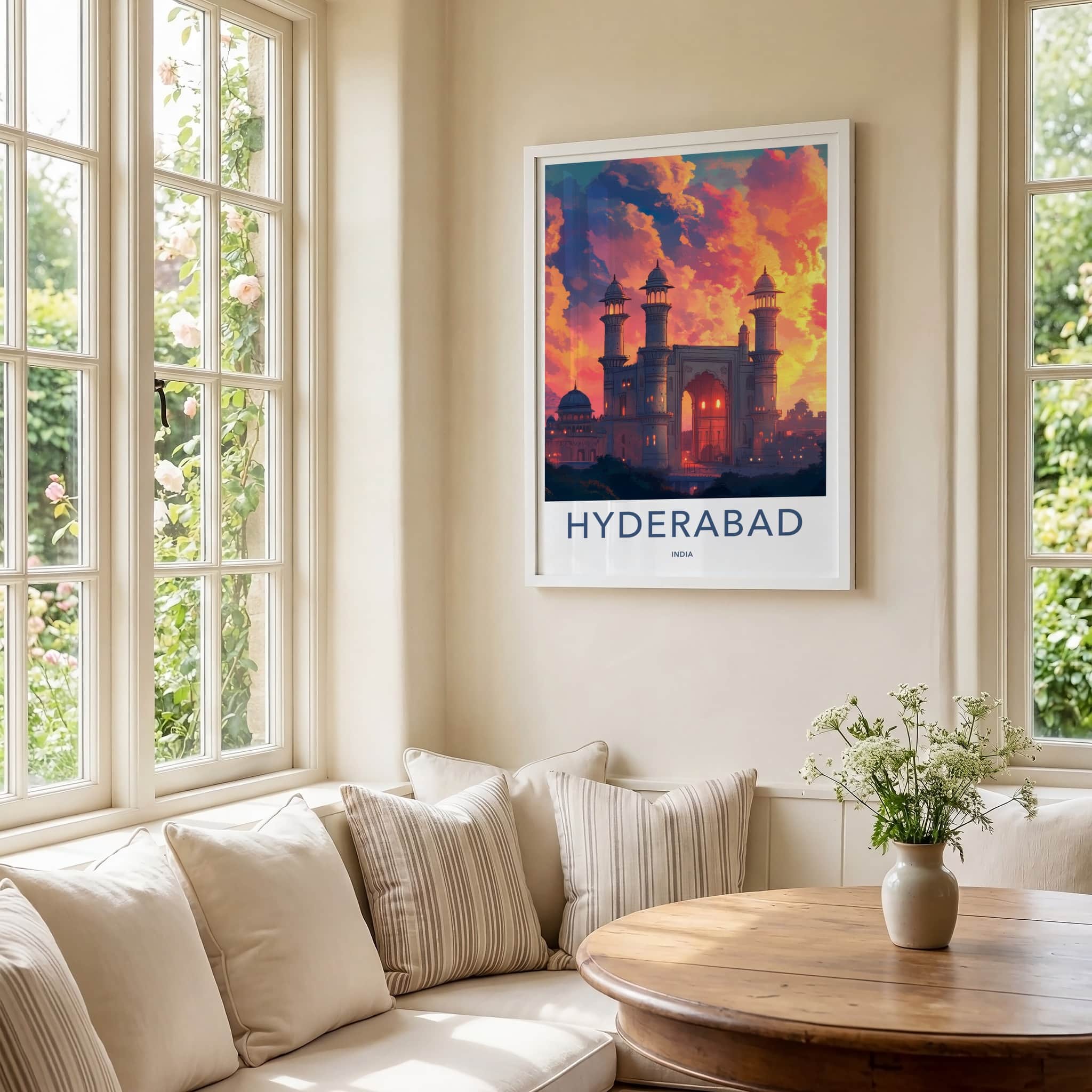 Hyderabad Poster - India Wall Art - Telangana Palace Gate Sunset Gift