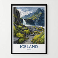 Iceland Poster - Iceland Travel Art - Basalt Column Waterfall Wall Decor