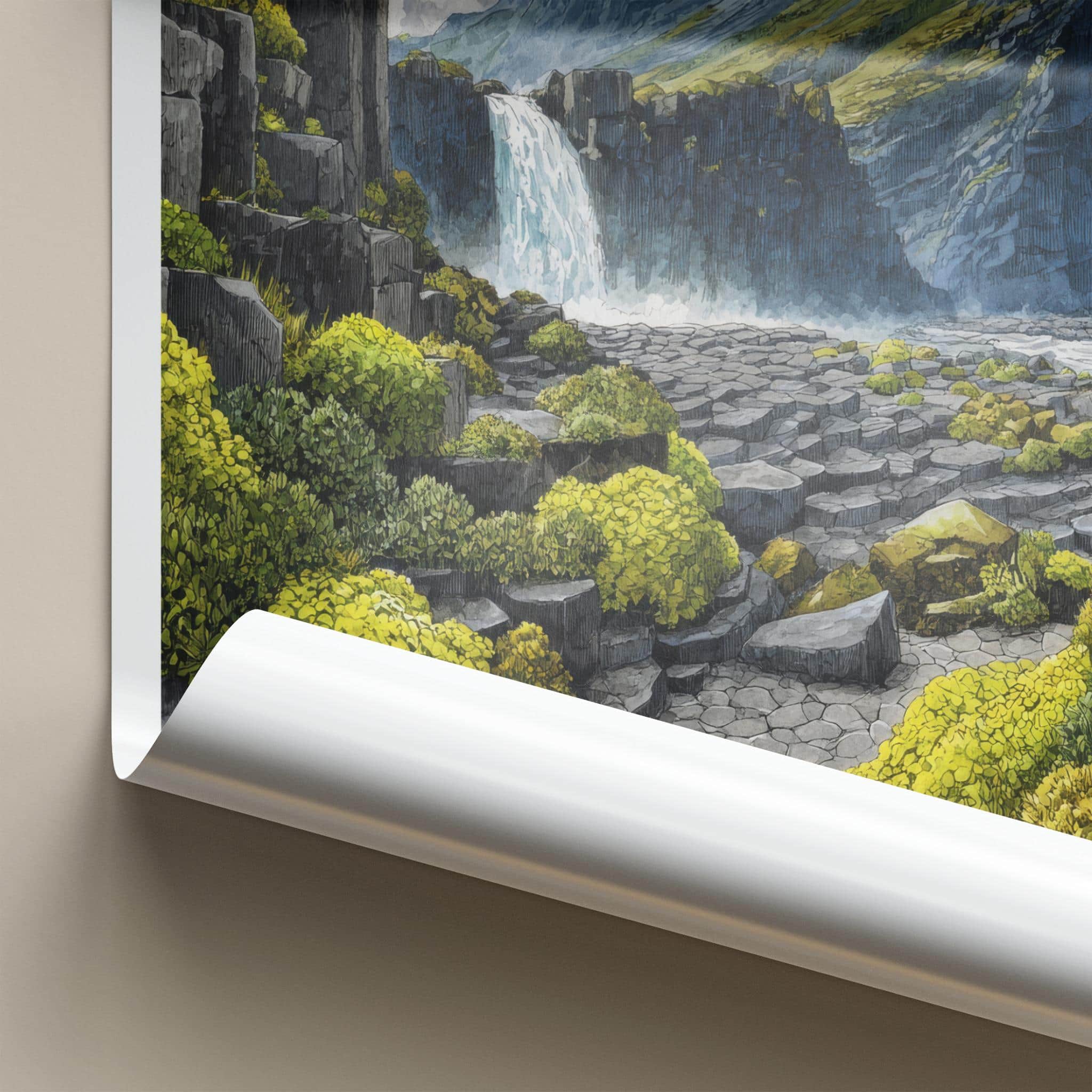 Iceland Poster - Iceland Travel Art - Basalt Column Waterfall Wall Decor
