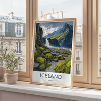 Iceland Poster - Iceland Travel Art - Basalt Column Waterfall Wall Decor