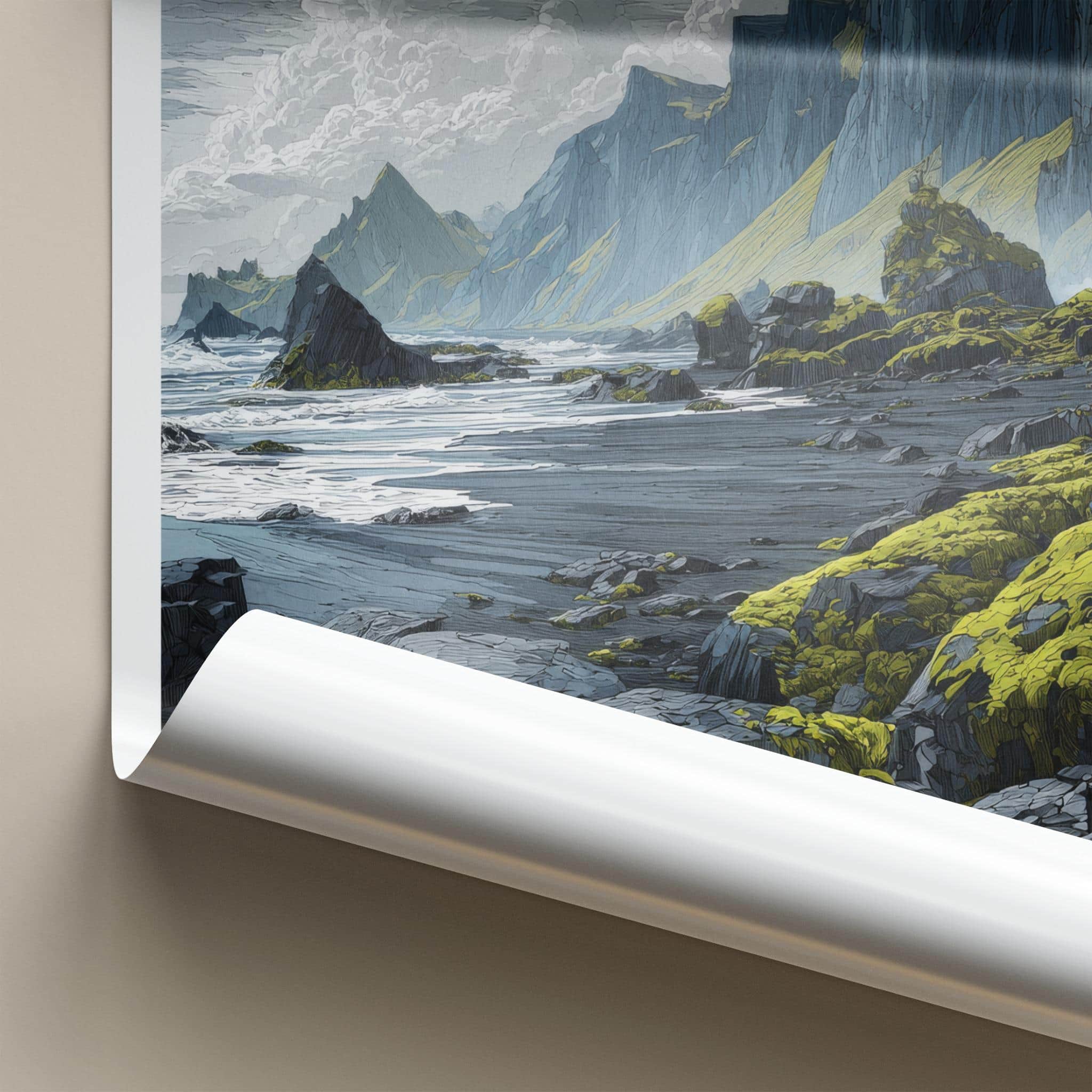 Iceland Poster - Iceland Travel Art - Dramatic Coast Waterfall Home Decor