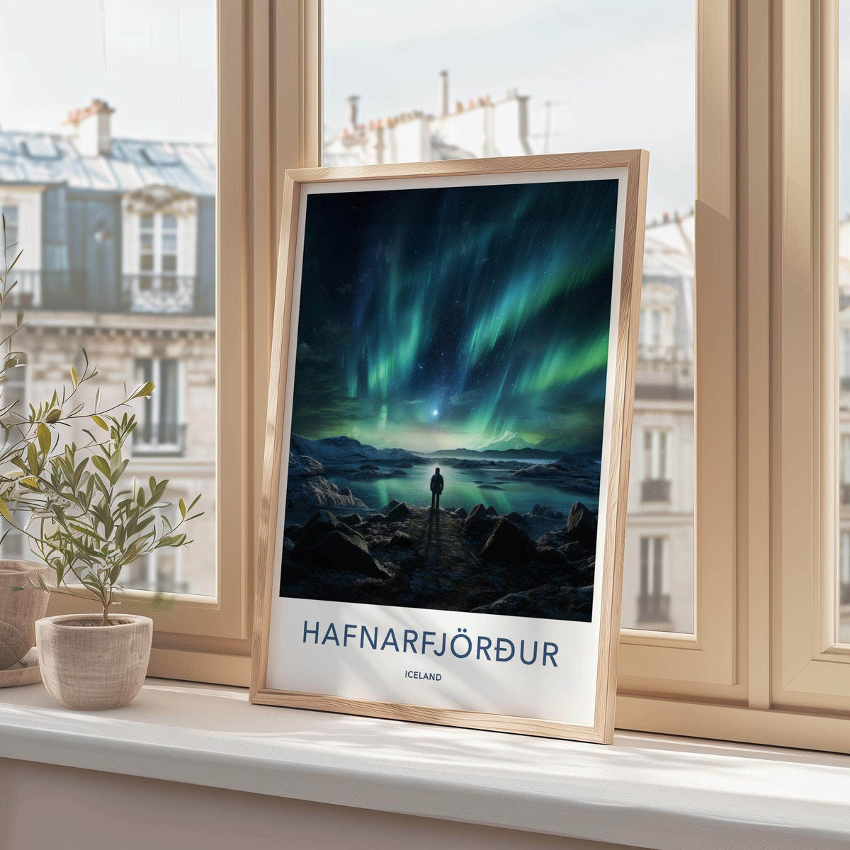 Iceland Wall Art - Hafnarfjörður Poster Featuring Northern Lights