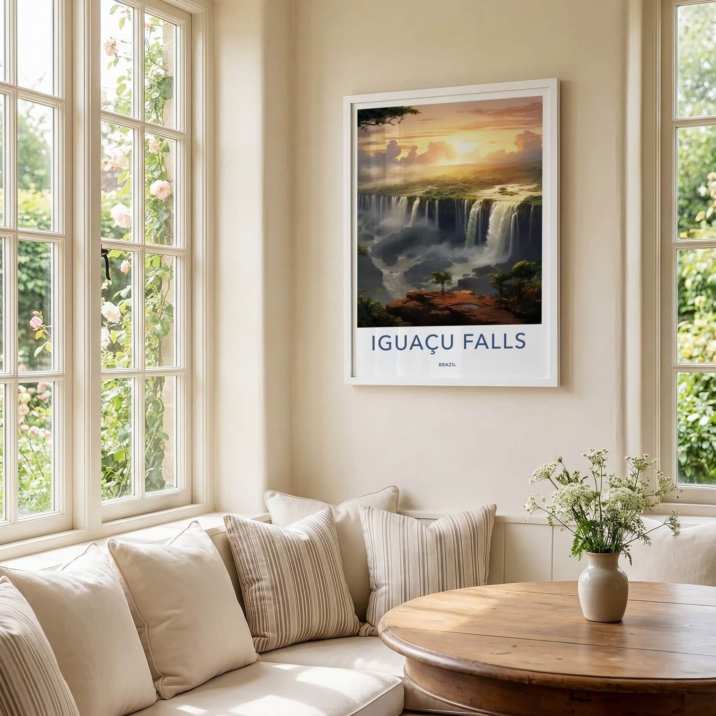 Iguacu Falls Poster - Brazil Travel Art - Golden Falls Landscape Home Decor