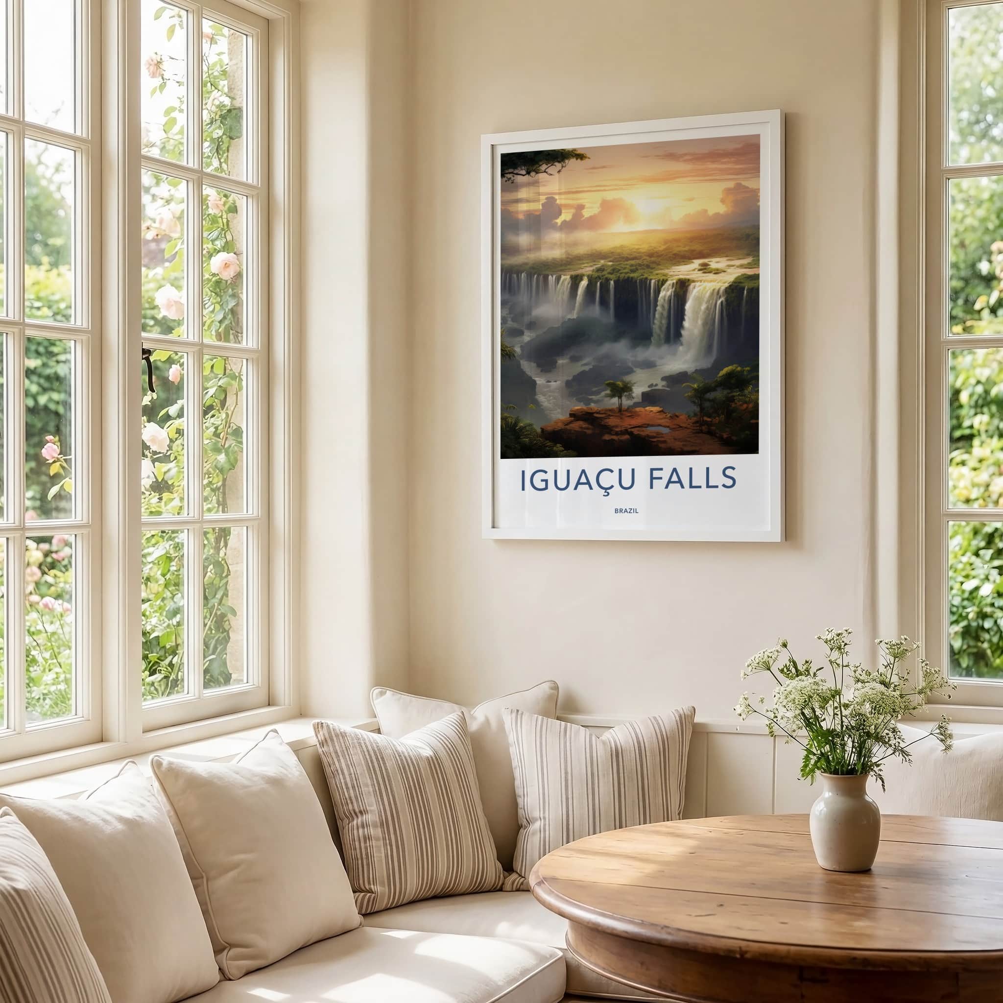 Iguacu Falls Poster - Brazil Travel Art - Golden Falls Landscape Home Decor